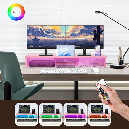 TV Riser Stand with LED Lights, 42.5in Super Large Monitor Stand with Phone Tablet Holder, Tabletop TV Stand Riser for Desk, Desktop Organizer for Computer, TV, Laptop, Printer