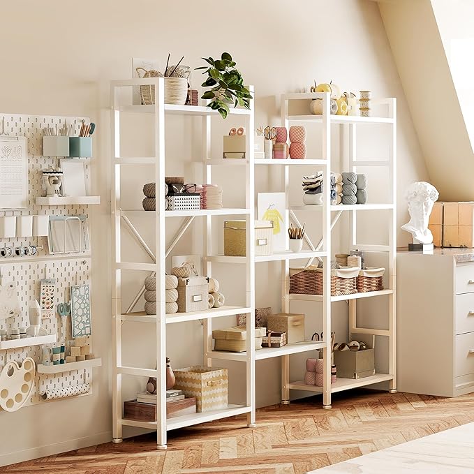 SUPERJARE Triple 4 Tier Bookshelf, Bookcase with 11 Open Display Shelves, Wide Book Shelf Book Case for Home & Office, White