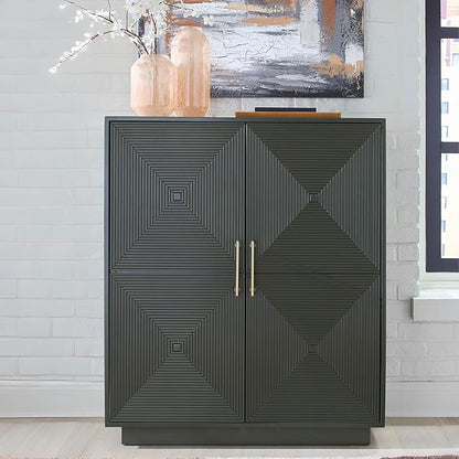 Signature Design by Ashley Geirwood Contemporary Accent Cabinet with Shelf and Geometric Pattern, Green