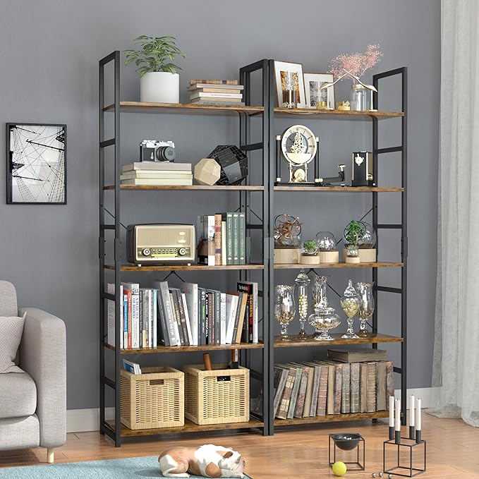 OTK 5 Tier Bookshelf, Tall Bookcase, Office Shelf Storage Organizer, Modern Book Shelf for Living Room, Bedroom, and Home Office, Vintage