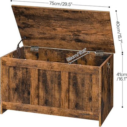 HOOBRO Storage Bench, 29.5" Retro Wooden Storage Chest, Wooden Storage Trunk, Toy Chest with Lift Top, Multifunctional Entryway Organizer, for Entryway, Living Room, Rustic Brown FG751CW01
