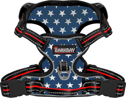 BARKBAY Dog Harness No Pull Mesh for Large Dogs - Adjustable, Reflective, Comfortable, No Choke, Heavy-Duty - Perfect for Outdoor Training, Walking, and Hiking - Strong & Durable - L & Blue Star Mesh