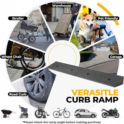 Auto Dynasty Rubber Curb Ramps, 3" Lift Height Curbside Driveway Ramp, 4410 LBS/2T Capacity Sidewalk Curb Ramp for Cars Trucks Bikes Motorcycles Wheelchairs, 2 Pack
