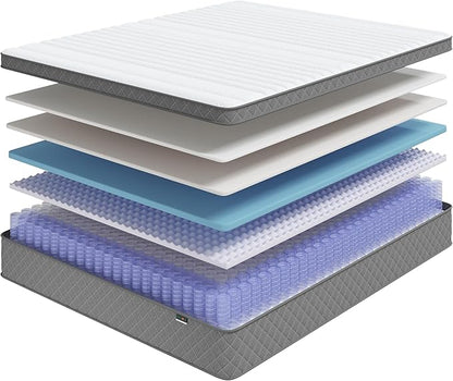 Firm Full Mattress,12 Inch Cooling-Gel Memory Foam and Pocket Spring Hybrid Mattress in a Box, CertiPUR-US Certified, Firm