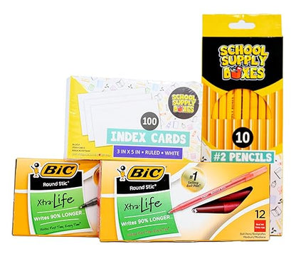 School Supply Boxes | High School Writing Pallet (112 Boxes) | Back to School Essentials Kit for Students & Teachers | Includes College-Ruled Filler Paper, College-Ruled Notebooks, 12 ct. Pens, & More