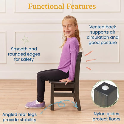 ECR4Kids 24in x 48in Rectangular Hardwood Table and Chair Set, 12in Seat Height, Kids Furniture, Grey Wash
