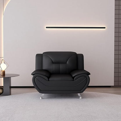 Container Furniture Direct Michael Modern Faux Leather Upholstered Stainless Steel Legs Living Room, Chair, Loveseat, Sofa, Black