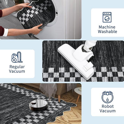 GarveeHome Scalloped Round Rug 4ft Modern Solid Color Circle Rugs Non Slip Low Pile Living Room Throw Carpat Washable Bedroom Scalloped Round Area Rug Stain Resistant Bordered Rug for Kitchen, 4'x4'