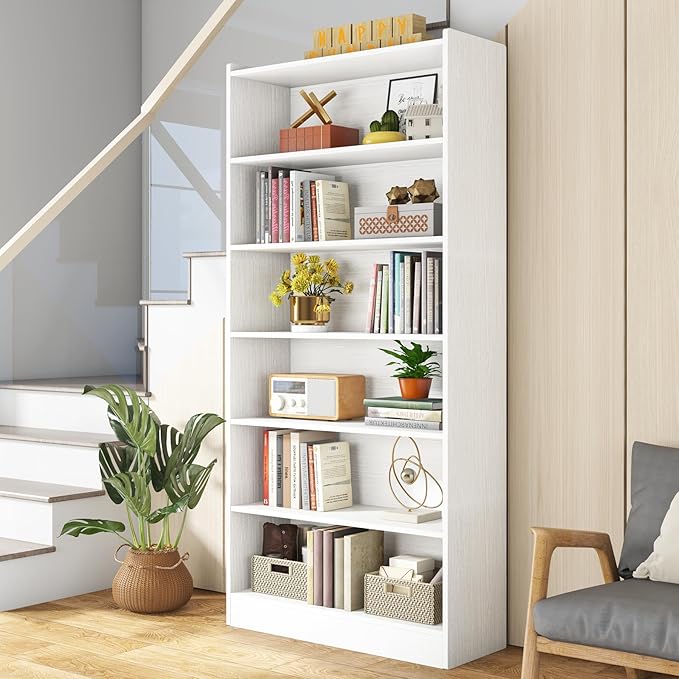 Tribesigns 78-inch Tall Bookcase, Modern 7-Tier White Library Bookshelf with Storage Shelves, Large Open Bookcases Display Shelving Unit for Bedroom Living Room Office
