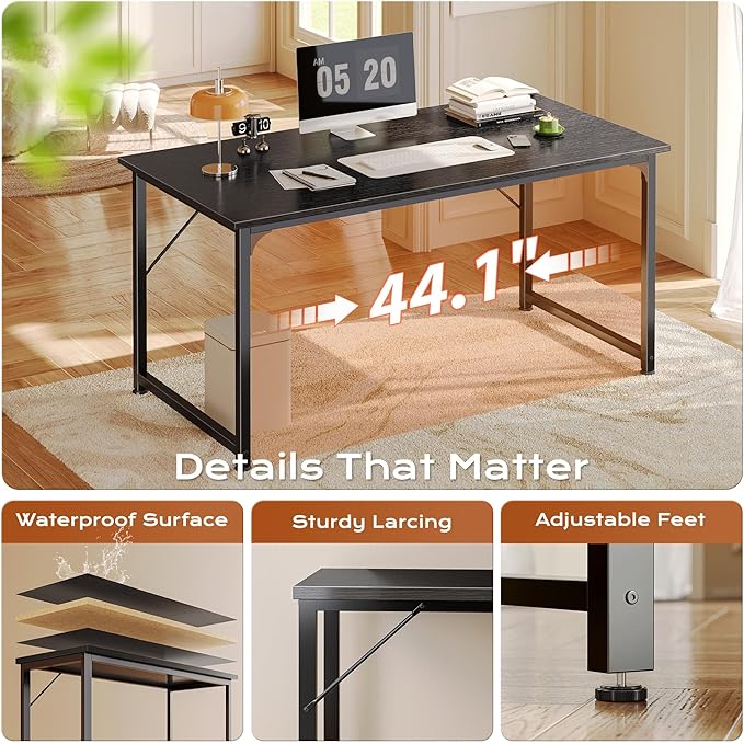 PRAISUN 47 X 24 Inch Computer Desk with Deeper Desktop, Gaming Office Writing Work Desk for Home Office, Study, Bedroom, Work from Home, Metal Frame, Black