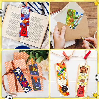 75Pcs Sports Ball Color Your Own Bookmarks for Kids Basketball Softball Theme DIY Coloring Blank Bookmark Classroom Art Craft Supplies for Teachers Students Birthday Gift Party Reward Goodie Filler