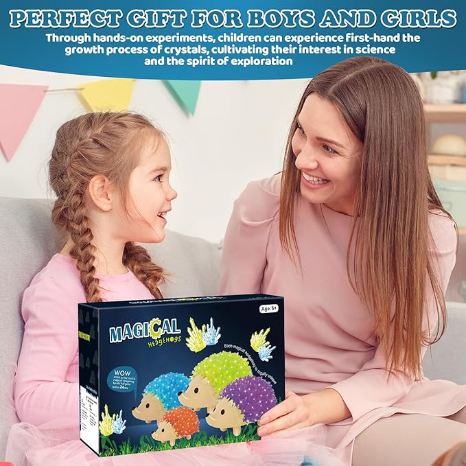 sdaymol Crystal Growing Kit for Kids - 4 Colors Hedgehog to Grow Fast in (24H),Science Experiments Learning & Educational Toys,Science Kits for Kids Age 8-12 STEM Project Gifts for Boys & Girls 6+