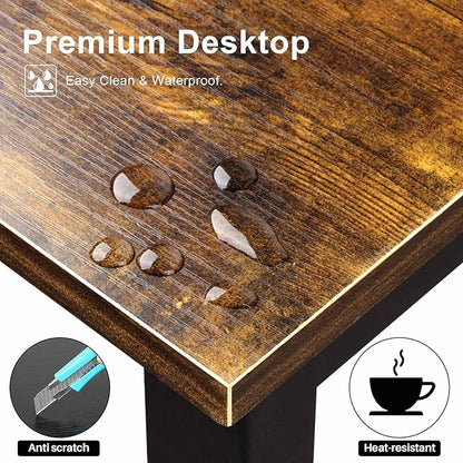 Aquzee Computer Desk with Hutch Bookshelves, 55 Inch Home Office Writing Desk with Space Saving Design, Gaming Table Organized Desk with Storage Shelves Bookshelf Easy Assemble, Rustic Brown