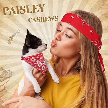 Cat Dog Bandana Collar & Owner Matching Paisley Pattern Bandana Women Headband Square Scarf Headwear Puppy Scarf for Small Dog Adjustable Cat Collar Triangle Neckerchief Handkerchief(Red)