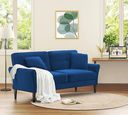 69" Loveseat Sofa, Velvet Small Couches for Small Spaces, Love Seat Couches with 2 Pillows, Tool-Free Setup Loveseats, 700lb Load Sofas for Living Room, Mini Couch for Bedroom, Comfy Sofa Couch, Blue