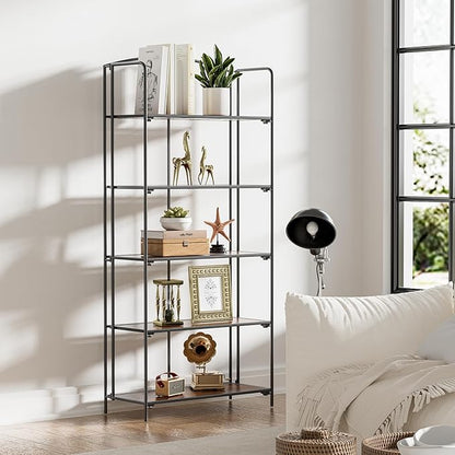 Crofy No Assembly Folding Bookshelf for Living Room, 5 Tier Black Collapsible Book Shelf for Home Office, Portable Bookcase Storage Organizer