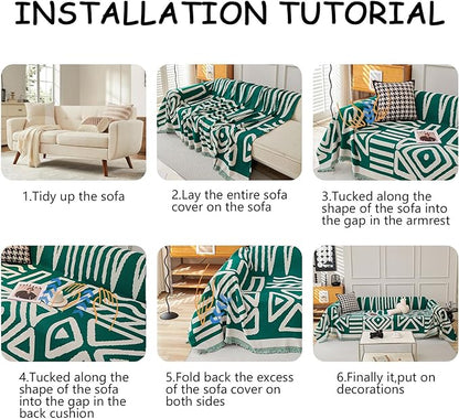 HANDONTIME Couch Cover Boho Sofa Covers Washable Forest Green Dog Covers for Couches Reversible Couch Blanket Cover Geometric L Shaped Couch Covers for 2 3 Couch Cushion Cover Dark Green, 71" X118"