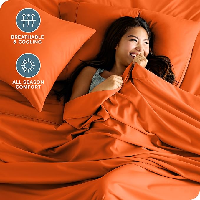 Bare Home Twin XL Sheet Set - College Dorm Size - Luxury 1800 Ultra-Soft Microfiber Twin Extra Long Bed Sheets - Deep Pockets - Easy Fit - Extra Soft - 3 Piece Set - Bed Sheets (Twin XL, Orange)