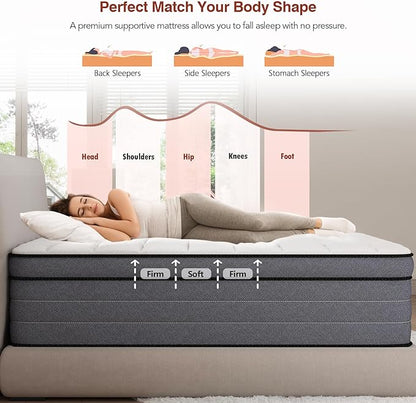 Queen Mattress, 12 Inch Hybrid Queen Size Mattresses in a Box with Gel Memory Foam and Individual Pocket Springs|Pressure Relief & Motion Isolation, Medium Firm Feel