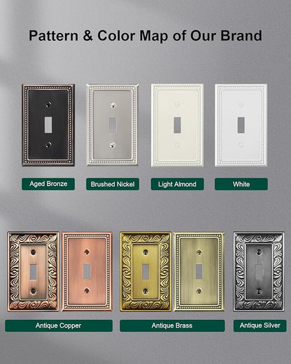 6-Pack Single Toggle Light Switch Cover Plate, Pearls Decorative Switch Plate Covers, Antique Copper 1 Gang Metal Wall Plate, Corrosion Resistant