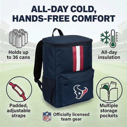 Cooler Backpack – Portable Soft Sided Ice Chest – Insulated Bag Holds 36 Cans - Football Gear – Show Your Team Spirit with Officially Licensed Fan Gear