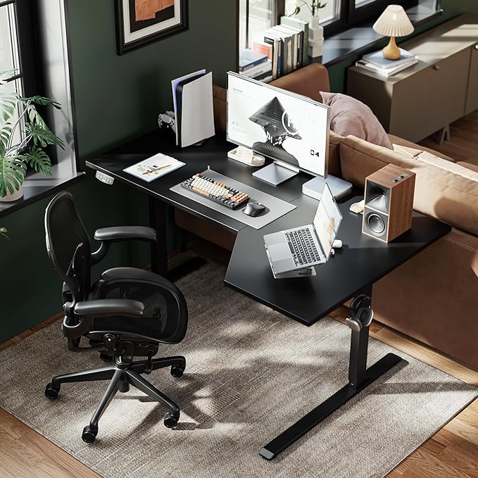 Agilestic Electric Standing Desk, L-Shaped 55 Inches Height Adjustable Desk, Sit and Stand up Desk for Work Office Home, Ergonomic Rising Computer Table for Home Office with Splice Board, Black