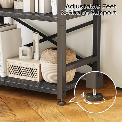 Homeiju Organization and Storage,Tall Bookcase with Shelves, Wood and Metal Book Shelf Storage Organizer, Industrial Display Standing Shelf Unit for Bedroom, Living Room, Black
