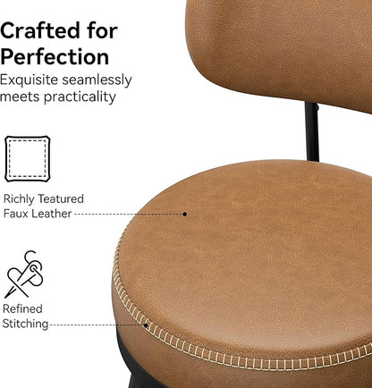 Counter Height Bar Stools, 26" H Swivel Barstools Set of 4, Faux Leather Kitchen Counter Stools with Back and Stylish Stitching, Metal Frame, Pub, Home Bar, Whisky Brown