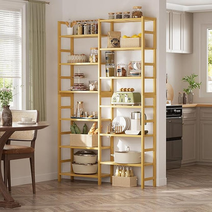Homykic Double Wide Bamboo Bookshelf, 6-Tier Large Open Bookcase with 12 Display Shelves, 6ft Tall Freestanding Book Shelf for Home Office, Bedroom, Living Room, Plants, Natural