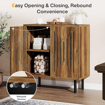 Tribesigns Set of 2 Sideboard Buffet with Storage, 59" Buffet Sideboard Cabinet with Adjustable Shelves, Accent Storage Cabinet for Living Room, Rustic Brown | Set of 2, with Storage