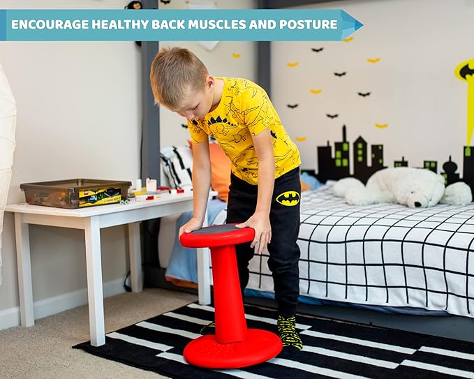 ActiveChairs Kids Wobble Stool, Flexible Elementary Classroom Seating, Improves Focus, Posture and Helps ADHD/ADD, Sensory Chair, Active Fidget Chairs, Pre-Teen 17.75" Chair, Ages 7-12, Red
