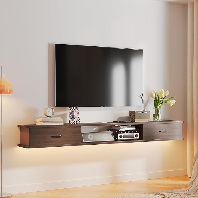 Floating TV Stand with 2 Doors,70'' Wall-Mounted TV Console,Floating TV Cabinet,Floating Console Shelf,Wall Mounted TV Cabinet(Walnut)
