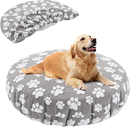 BALAPET Washable Dog Bed Covers Replacement Round Waterproof Bed Cover for Dog Soft Pet Bed Cover with Lovely Dog Paw Print and Double-Sided Usable Design,Cover Only(Gray,30 * 30 * 10in)