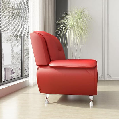 Container Furniture Direct Michael Modern Faux Leather Upholstered Stainless Steel Legs Living Room Sofa, Chair, Persian Red