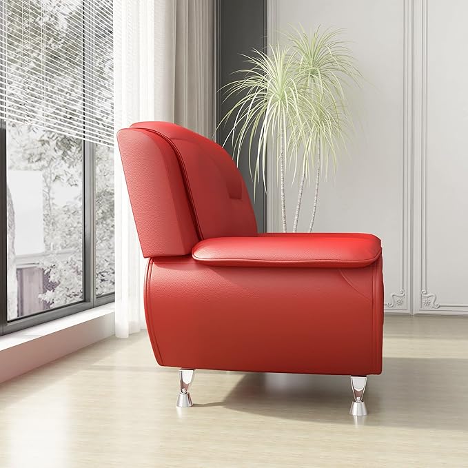 Container Furniture Direct Michael Modern Faux Leather Upholstered Stainless Steel Legs Living Room, Chair, Loveseat, Sofa, Black Camel