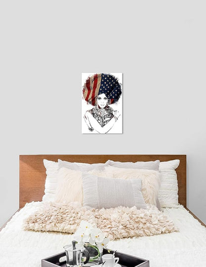 The Oliver Gal Artist Co. People and Portraits Wall Art Canvas Prints 'New American Woman' Home Décor, 20 in x 30 in, White, Black