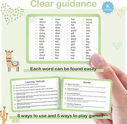 WJPC 58 Cards, 116PCS High Frequency Sight Words Flash Cards (Kindergarten), Phonics Learning Cards for Kids Ages 4,5,6 Years. Learn to Read, Write.