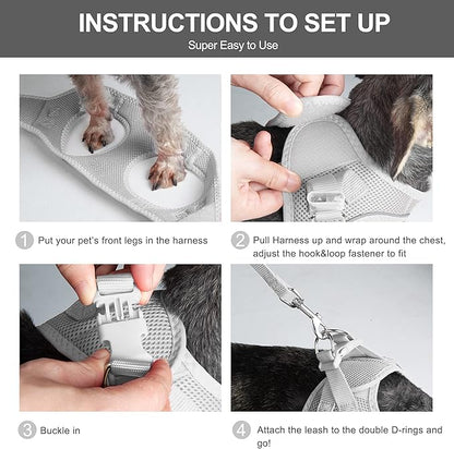 Fida Comfy Dog Harness with Leash, Cat Vest Harness Escape Proof, Breathable Lightweight Soft Mesh, Adjustable Reflective Step-in Harness for Puppy Toy Breeds & Extra-Small Pet (XXS, Grey)