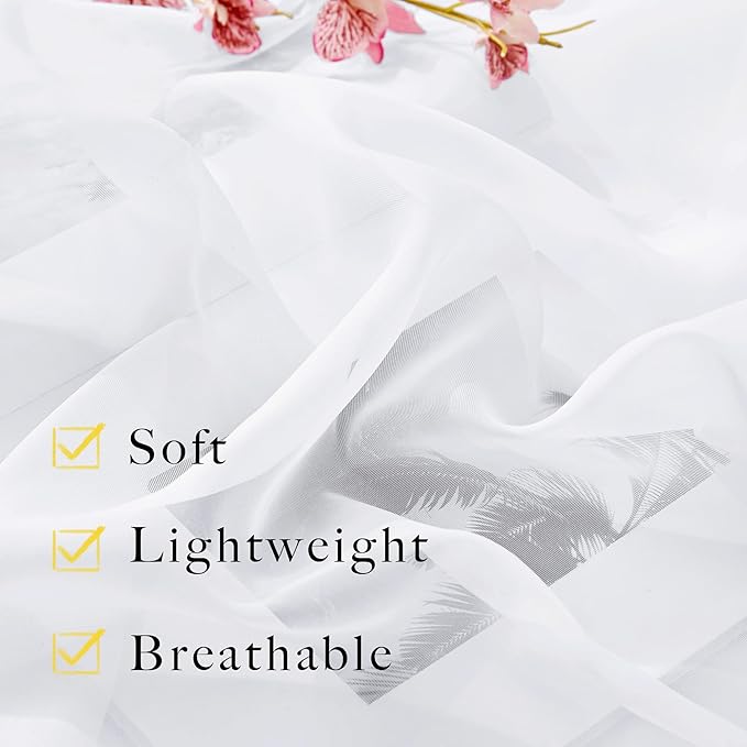 NICETOWN White Sheer Curtains 108 inches Long 2 Panels Set, Rod Pocket Airy & Breathable Voile Sheer Window Treatments with Light Filtering for Living Room/Bedroom, W30 x L108