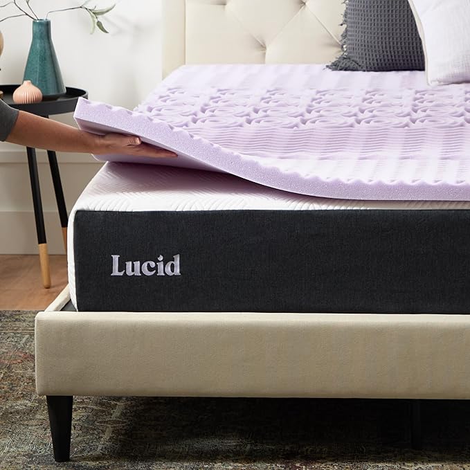 Lucid Lavender-Infused Mattress Topper - Memory Foam - 2 Inch - California King Size - Plush Feel - 5 Convoluted Zones - CertiPUR Certified - New Home Owner & Dorm Room Essentials