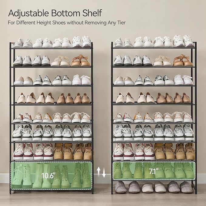 Shoe Rack for Closet, Metal Shoe Organizer, 8 Tier Garage Shoe Rack Max Holds 40 Pairs,Shoe Storage Shelf,Entryway, Black