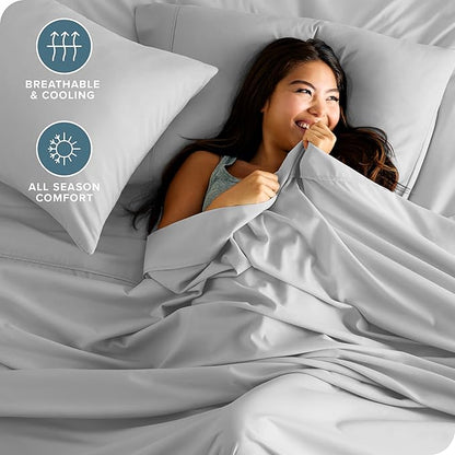 Bare Home Queen Sheet Set - Luxury 1800 Ultra-Soft Microfiber - Double Brushed - Deep Pockets - Easy Fit - 4 Piece Set - Bedding Sheets & Pillowcases (Queen, Cloud Grey)
