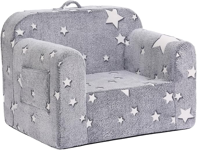 Toddler Chair Plush Kids Couch, Comfy Glow in The Dark Armchair with Removable and Washable Cover Carrying Handle Kids Sofa, Convertible Reading Chair Toddler Couch for Girls and Boys