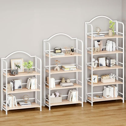 No-Assembly Folding Bookshelf Storage Shelves 5 Tiers Vintage Multifunctional Plant Stand Storage Rack Shelves Bookcase for Home Office
