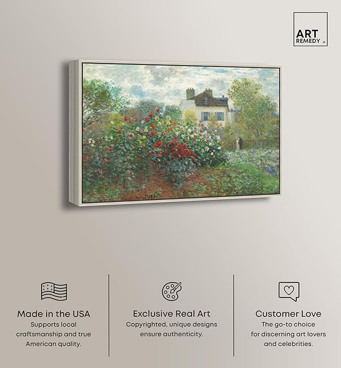 Art Remedy Monet-Garden With Dahlias Impressionism Classic Landscape Paintings Canvas Wall Art, Silver Floater Frame, 10"x15"