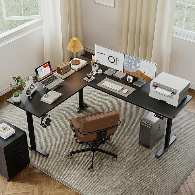 Agilestic L-Shaped Standing Desk Adjustable Height, Electric Corner Standing Desk, Sit Stand Up Desk, 75x61 inch Sit Stand Computer Table, Black