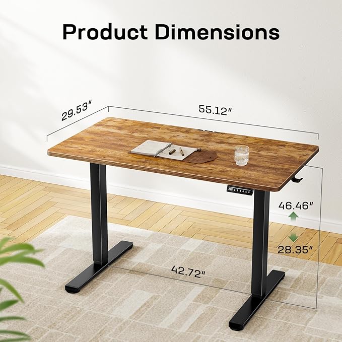 Marsail Electric Standing Desk with One-Piece Desktop,55 x 30 inch Height Adjustable Office Gaming Computer Desk with Deeper Tabletop,Home Office Stand up Desk with 4 Memory Presets, table for Bedroom