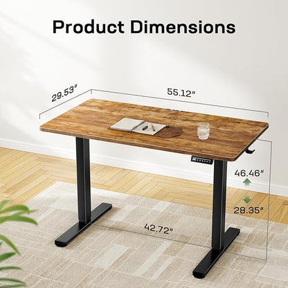 Marsail Electric Standing Desk with One-Piece Desktop,55 x 30 inch Height Adjustable Office Gaming Computer Desk with Deeper Tabletop,Home Office Stand up Desk with 4 Memory Presets, table for Bedroom