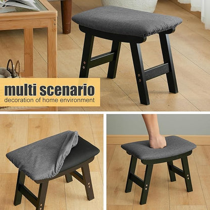 Foot Stool Ottoman Foot Rest Under Desk,Small Stool for Living Room, Bedroom and Kitchen (Black Legs - Gray Stool Surface)