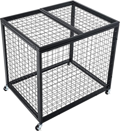 VEVOR Rolling Sports Ball Storage Cart, Lockable Basketball Cage with Double Lids, Sport Equipment Holder Organizer for Indoor Outdoor, Steel Storage Rack for Garages, Playgroup, Gym and Schools
